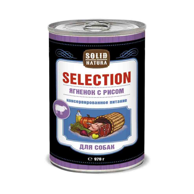 Solid Natura Selection Ягненок с рисом влажный корм для собак в жестяной банке - 970 г х 6 шт