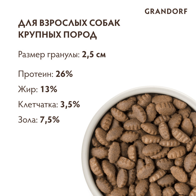Grandorf сухой корм для взрослых собак крупных пород с индейкой - 10 кг