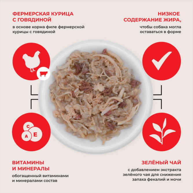 Inaba Teishibo влажный дополнительный корм для взрослых собак всех пород, куриное филе с говядиной в желе, в паучах - 80 г х 12 шт