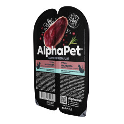AlphaPet Superpremium влажный корм для кошек с чувствительным пищеварением утка и клюква, в ламистерах - 80 г х 15 шт