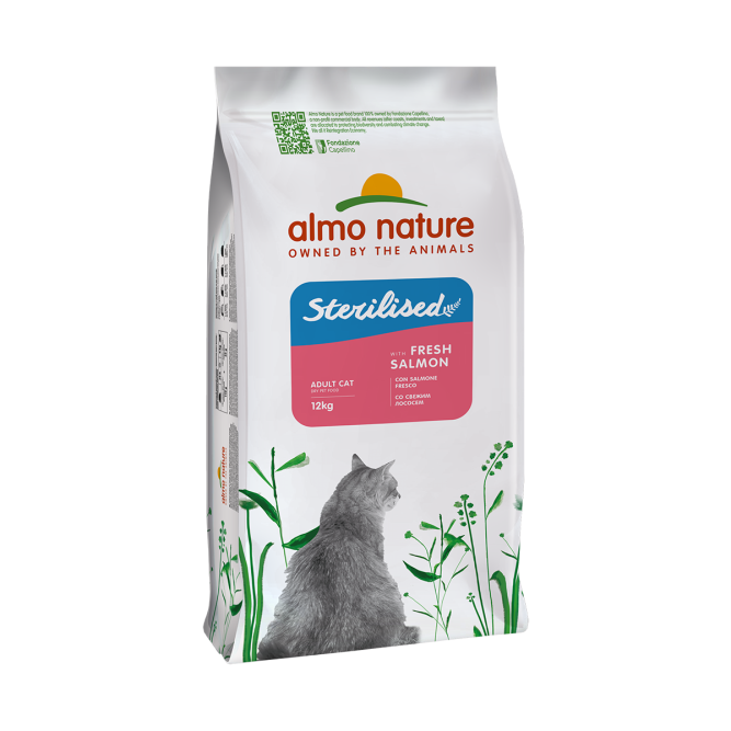 Almo Nature Sterilised Fresh Salmon сухой корм для взрослых стерилизованных кошек со свежим лососем и коричневым рисом - 12 кг