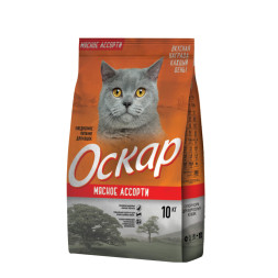 Оскар сухой корм для взрослых кошек мясное ассорти - 10 кг