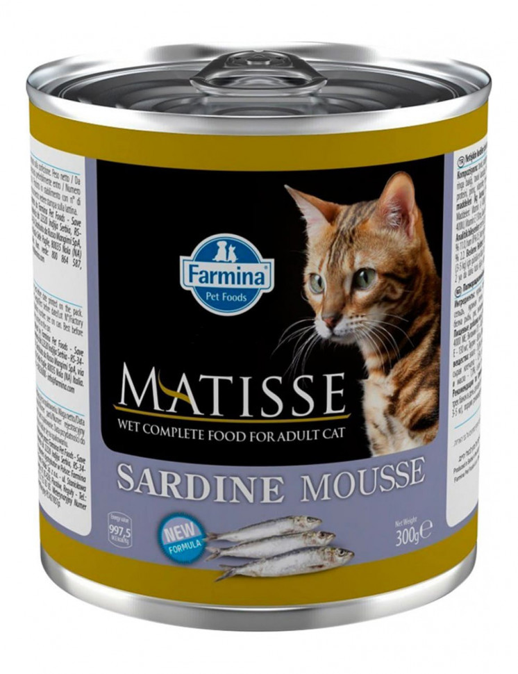 Farmina Matisse Sardine Mousse влажный корм для взрослых кошек мусс с  сардиной - 300 г (6 шт в уп) - купить в Москве | КотМатрос