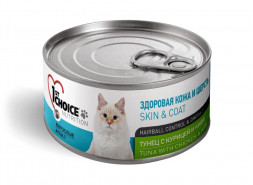 1st Choice Skin &amp; Coat влажный корм для взрослых кошек для кожи и шерсти с тунцом, курицей и киви в консервах - 85 г х 12 шт