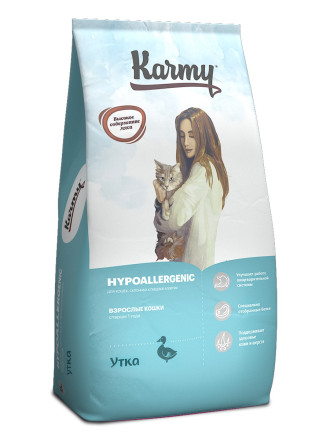 Karmy Hypoallergenic сухой корм для взрослых кошек при пищевой аллергии c уткой - 10 кг