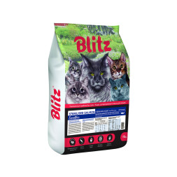 Blitz Sterilised Salmon Sensitive сухой корм для взрослых стерилизованных кошек при чувствительном пищеварении с лососем - 10 кг