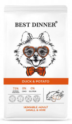 Best Dinner Adult Sensible Mini Duck &amp; Potato сухой корм для собак мелких пород склонных к аллергии и проблемам с пищеварением с уткой и картофелем - 1,5 кг