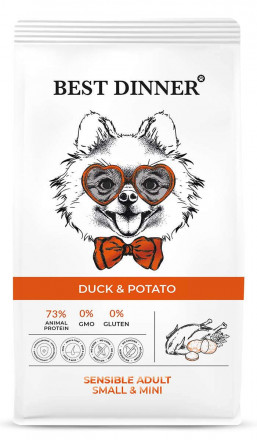 Best Dinner Adult Sensible Mini Duck &amp; Potato сухой корм для собак мелких пород склонных к аллергии и проблемам с пищеварением с уткой и картофелем - 1,5 кг
