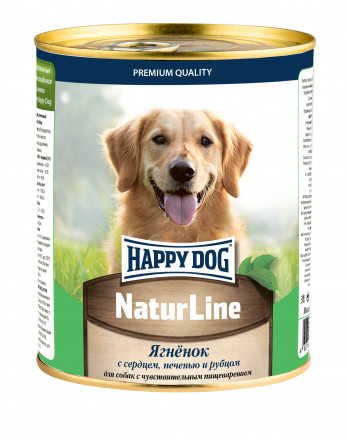 Happy Dog Natur Line консервы для взрослых собак с чувствительным пищеварением с ягненком, сердцем, печенью и рубцом - 970 гр х 6 шт