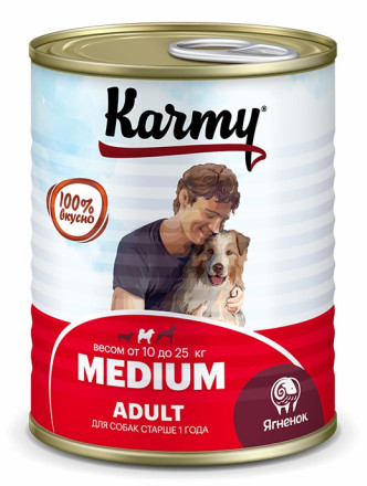 Karmy Medium Adult влажный корм для взрослых собак средних пород с ягненком, в консервах - 340 г х 12 шт