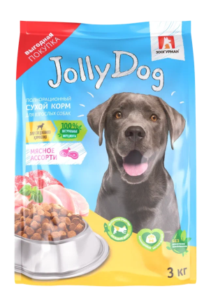 Зоогурман Jolly Dog сухой корм для взрослых собак, с мясным ассорти - 3 кг