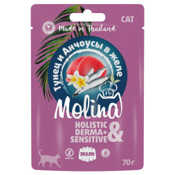 Molina паучи для кошек с тунцом и анчоусами, в желе - 70 г x 24 шт