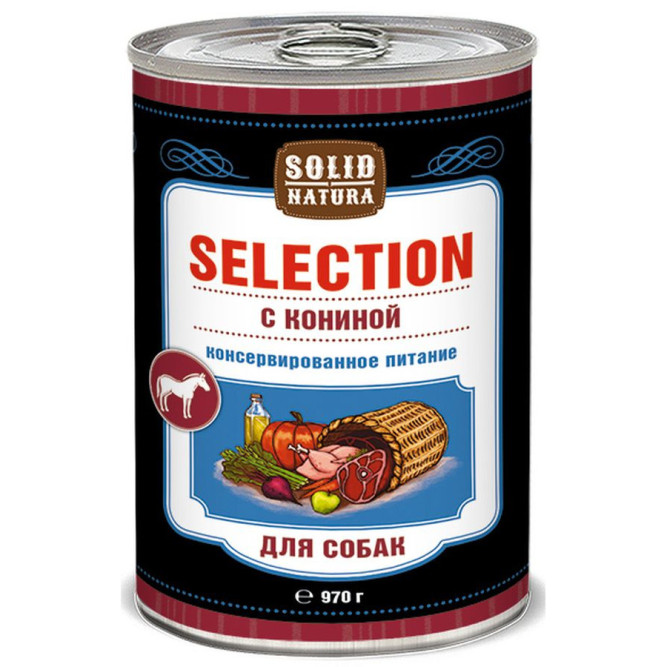 Solid Natura Selection влажный корм для собак с кониной в консервах - 970 г х 6 шт