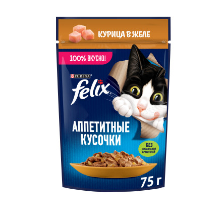 Felix Аппетитные кусочки влажный корм для кошек с курицей в желе, в паучах - 75 г х 26 шт