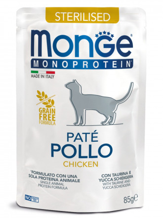 Monge Cat Monoprotein влажный корм для стерилизованных кошек с курицей в паучах 85 г (28 шт в уп)