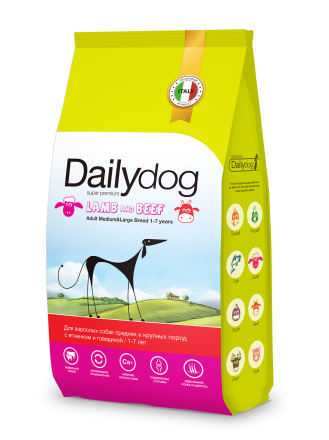 Dailydog Adult Medium&amp;Large Breed сухой корм для взрослых собак средних и крупных пород с ягненком и говядиной - 20 кг