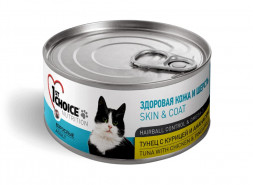 1st Choice Skin &amp; Coat влажный корм для взрослых кошек для кожи и шерсти с тунцом, курицей и ананасом в консервах - 85 г х 12 шт