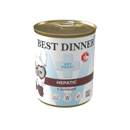 Best Dinner Vet Profi Hepatic влажный диетический корм для взрослых собак при заболеваниях печени, с курицей, в консервах - 340 г х 6 шт