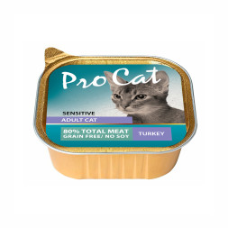 Pro Cat влажный корм для взрослых кошек при чувствительном пищеварении, паштет с индейкой, в ламистерах - 100 г х 16 шт