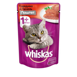 Whiskas паучи в форме паштета с говядиной и печенью для взрослых кошек от 1 года - 85 г