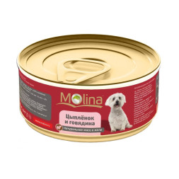 Molina влажный корм для взрослых собак с цыпленком и говядиной в желе в консервах - 85 г