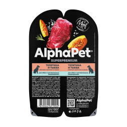 AlphaPet Superpremium влажный корм для собак с чувствительным пищеварением телятина и тыква, в ламистерах - 100 г х 15 шт