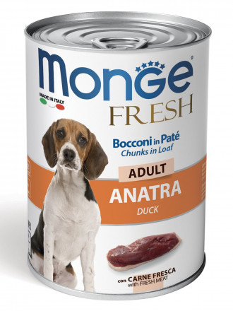 Monge Dog Fresh влажный корм для собак с мясным рулетом из утки в консервах 400 г (24 шт в уп)