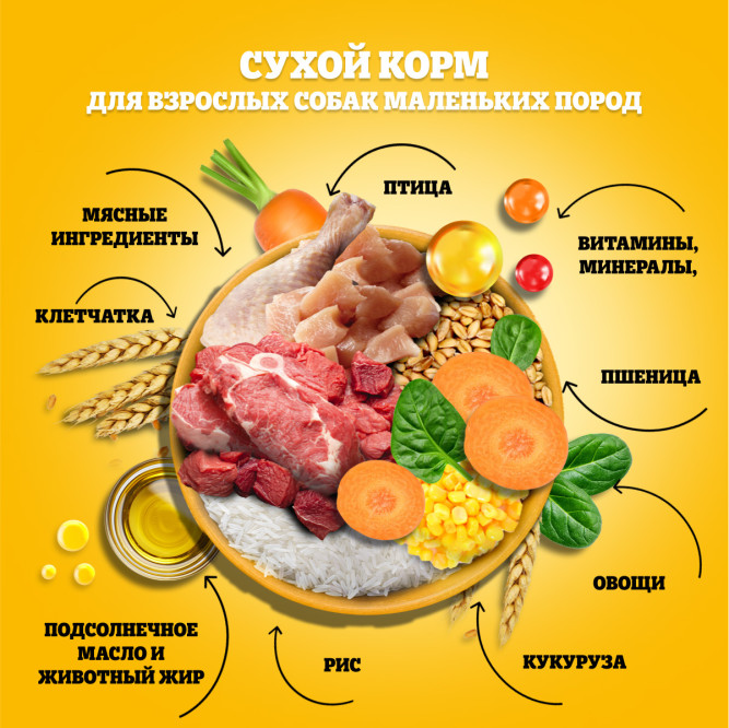 Pedigree сухой корм для взрослых собак мелких пород с говядиной - 2,2 кг