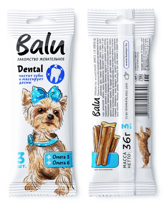Балу лакомство жевательное для собак с омега 3 и омега 6 - 36 г