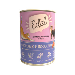 Edel влажный корм для взрослых кошек, с форелью и лососем, кусочки в соусе - 400 г х 12 шт