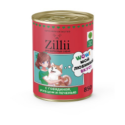 Zillii влажный корм для взрослых собак всех пород с говядиной, рубцом и печенью, в консервах - 850 г х 6 шт