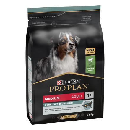 Pro Plan Opti Digest Medium сухой корм для взрослых собак средних пород при чувствительном пищеварении с ягненком - 3 кг
