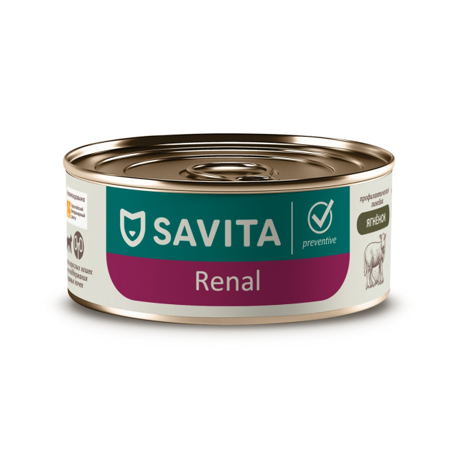 Savita Preventive Renal влажный корм для взрослых кошек для профилактики болезней почек с ягненком, в консервах - 100 г х 12 шт