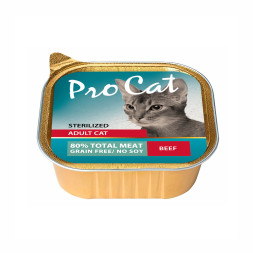 Pro Cat влажный корм для взрослых стерилизованных кошек, паштет с говядиной, в ламистерах - 100 г х 16 шт