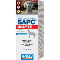 Барс Форте спрей инсектоакарицидный для собак от блох, иксодовых и чесоточных клещей, вшей, власоедов - 100 мл