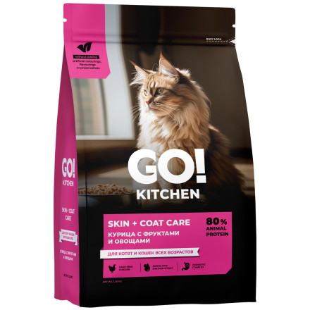 Go&#039; Kitchen SKIN+COAT Care сухой корм для котят и кошек, с курицей - 1,36 кг