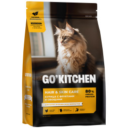 Go' Kitchen SKIN+COAT Care сухой корм для котят и кошек, с курицей - 1,36 кг