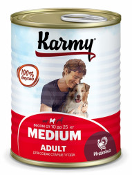 Karmy Medium Adult влажный корм для взрослых собак средних пород с индейкой, в консервах - 340 г х 12 шт