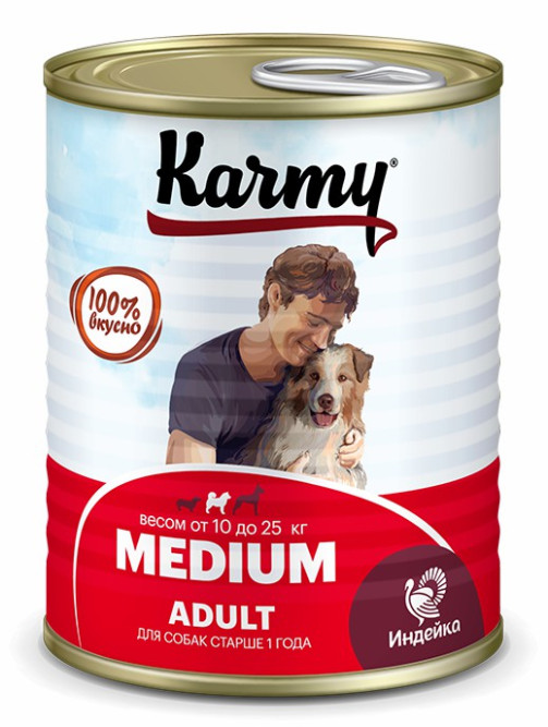Karmy Medium Adult влажный корм для взрослых собак средних пород с индейкой, в консервах - 340 г х 12 шт