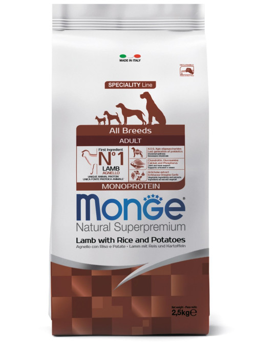 Monge Dog Speciality Adult Lamb сухой корм для взрослых собак всех пород с ягненком, рисом и картофелем 2,5 кг