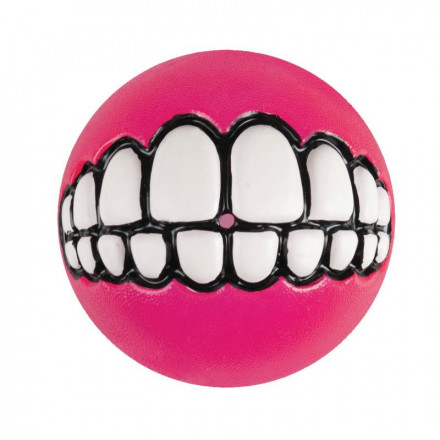 Игрушка для собак ROGZ Grinz M мяч с принтом &quot;зубы&quot; и отверстием для лакомства Розовый - 64 мм
