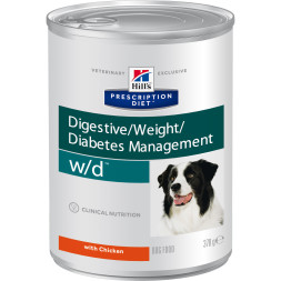 Hills Prescription Diet w/d Digestive/Weight Management влажный диетический корм для собак для поддержания веса при сахарном диабете с курицей - 370 г