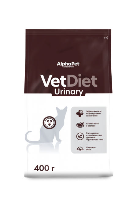AlphaPet Vet Diet Urinary сухой диетический корм для взрослых кошек и котов при заболеваниях нижних отделов мочевыводящих путей - 400 г