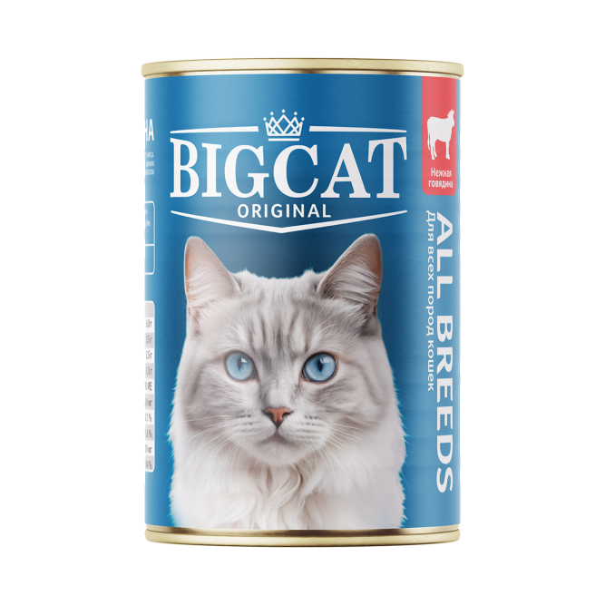 Зоогурман Big Cat влажный корм для взрослых кошек с нежной говядиной, кусочки в желе, в консервах - 350 г х 6 шт