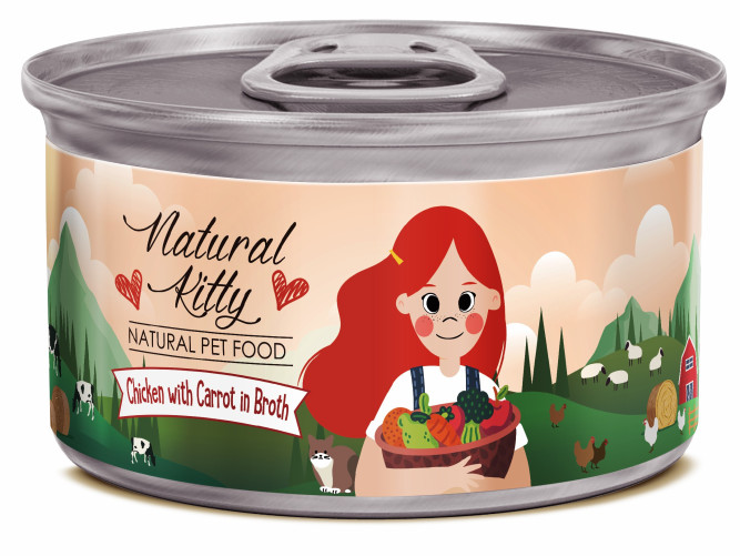 Pettric Natural Kitty влажный корм для взрослых кошек с курицей и морковью в бульоне, в консервах - 80 г х 24 шт