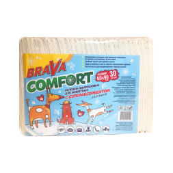Brava Comfort пеленки впитывающие одноразовые для животных с суперабсорбентом, 60х90 см - 30 шт