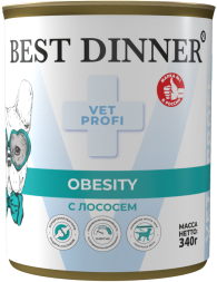Best Dinner Vet Profi Obesity влажный диетический корм для снижения и контроля избыточной массы тела у взрослых собак, с лососем, в консервах - 340 г х 12 шт