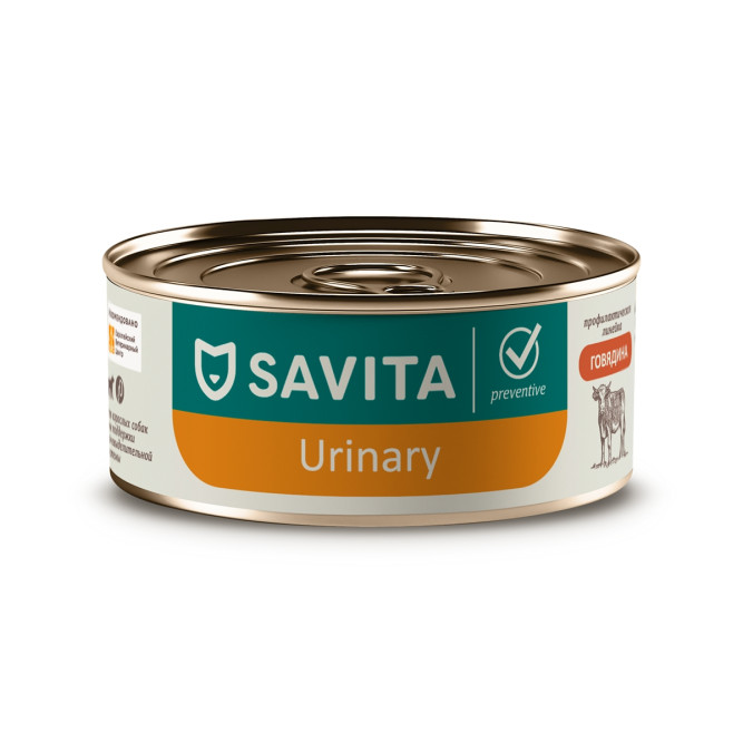 Savita Preventive Urinary влажный корм для взрослых собак всех пород для профилактики мочекаменной болезни с говядиной, в консервах - 100 г х 12 шт