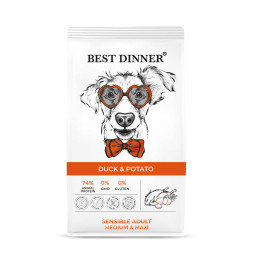 Best Dinner Adult Sensible Medium &amp; Maxi Duck &amp; Potato сухой корм для собак средних и крупных пород склонных к аллергии и проблемам с пищеварением с уткой и картофелем - 12 кг