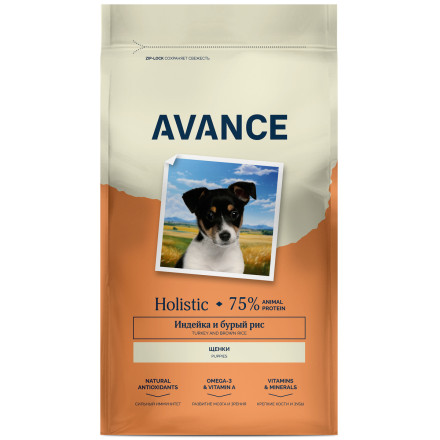 Avance Puppy полнорационный сухой корм для щенков, с индейкой и бурым рисом - 800 г